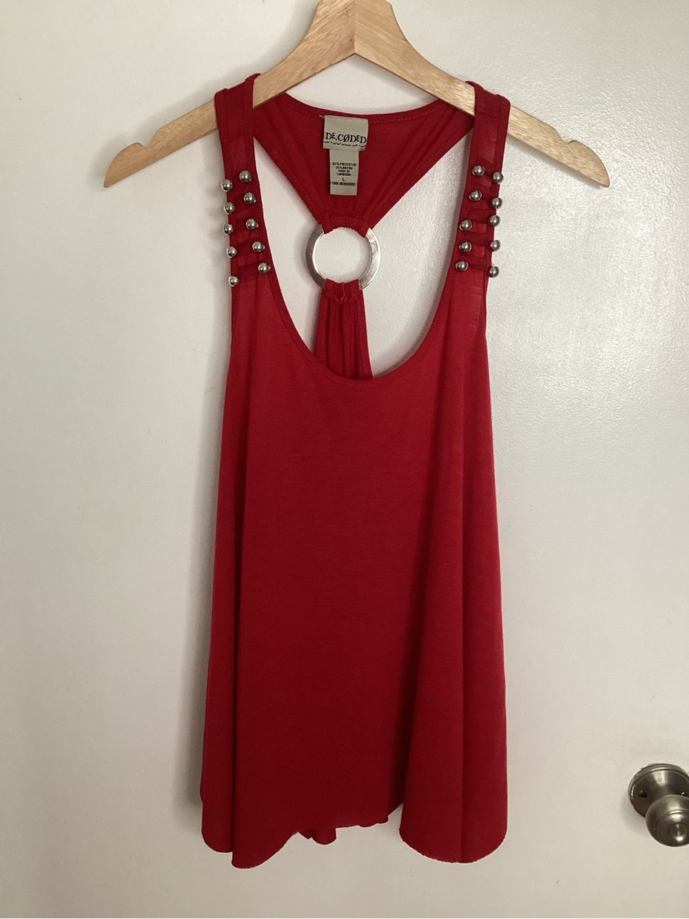 Vintage Sleeveless Red Studded Ring-Back Halter Tank Top L